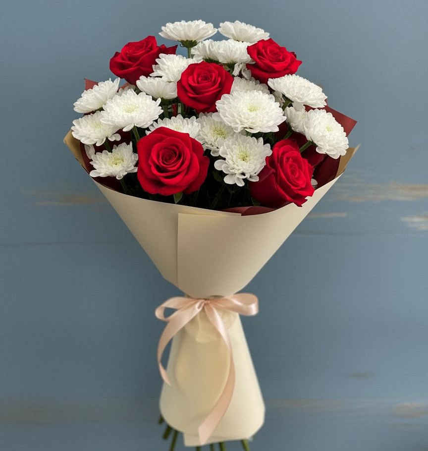 Букет цветов из: Розы и Хризантемы в Красном Логе