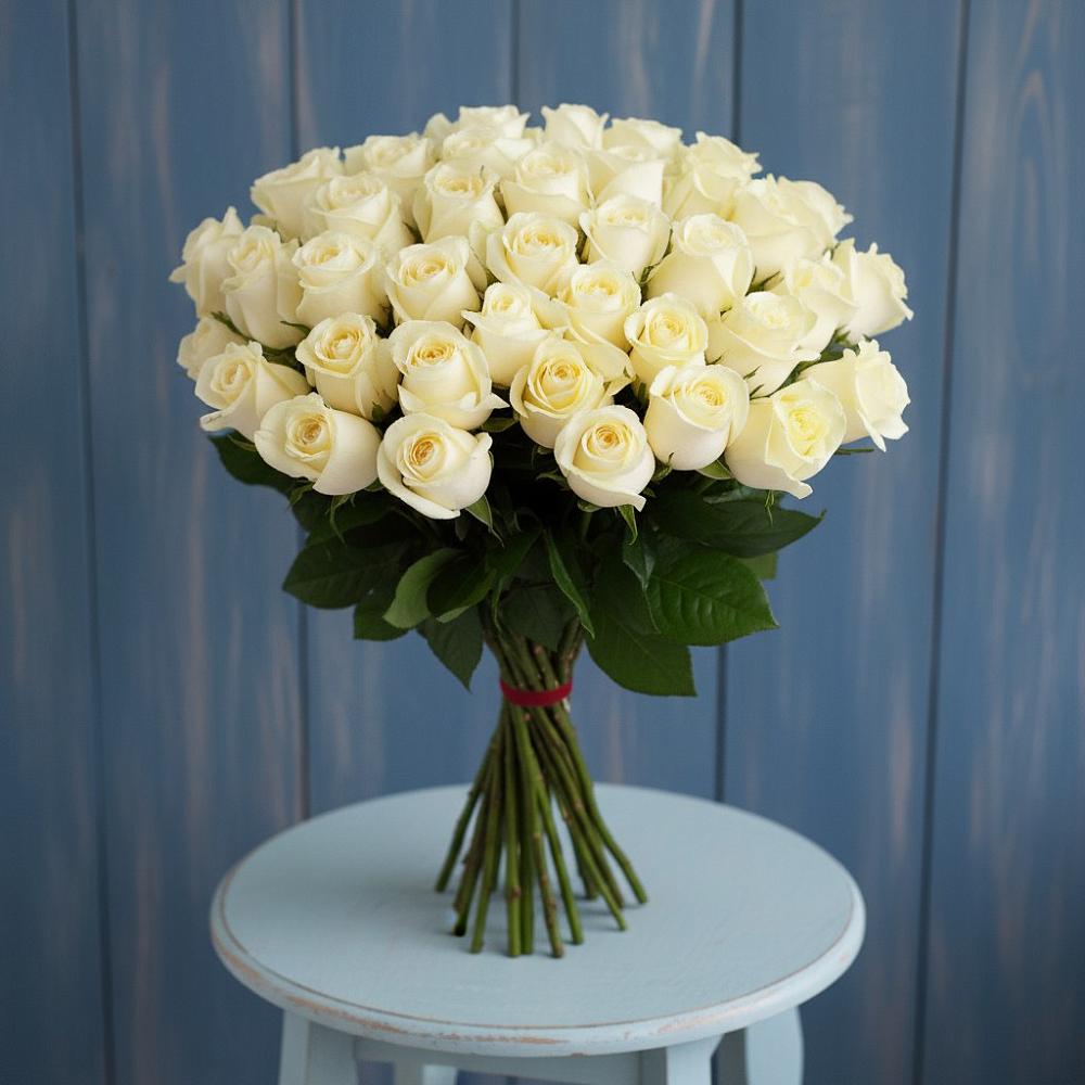 Букет 51 Белая роза Эдлесс Лав в Красном Логе