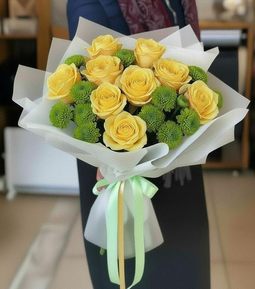 Букет цветов из: Хризантемы и Розы в Красном Логе