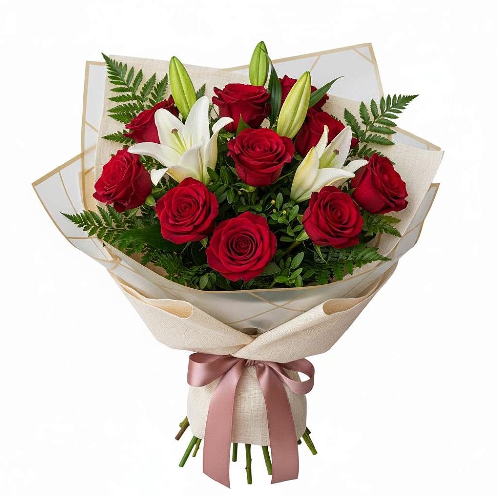 Букет цветов из: Лилии и Розы в Красном Логе