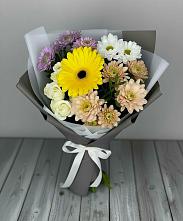 Букет цветов из:  Розы, Герберы и Хризантемы #REPLACE_PRED# Красном Логе