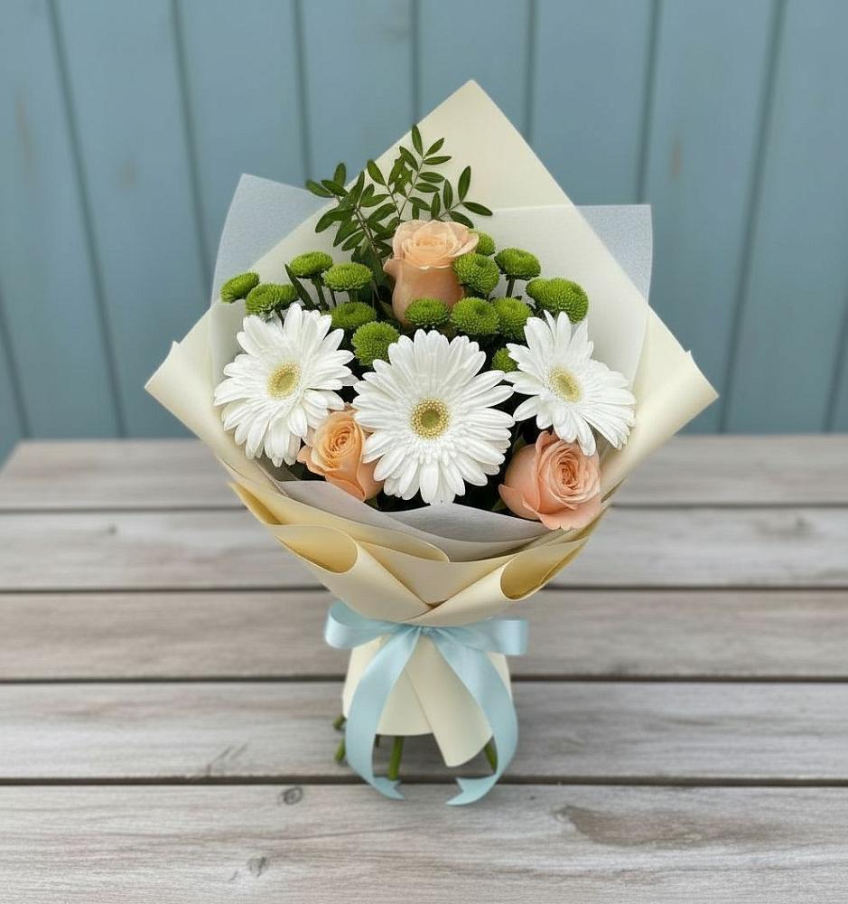 Букет цветов из: Герберы, Розы и Хризантемы в Красном Логе