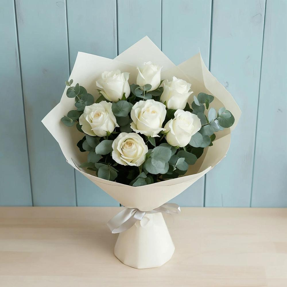 Букет Белые розы в Эвкалипте в Красном Логе