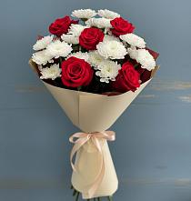 Букет цветов из:  Розы и Хризантемы #REPLACE_PRED# Красном Логе