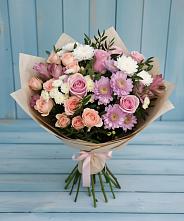 Букет цветов из:  Хризантемы, Розы и Альстромерии в Красном Логе