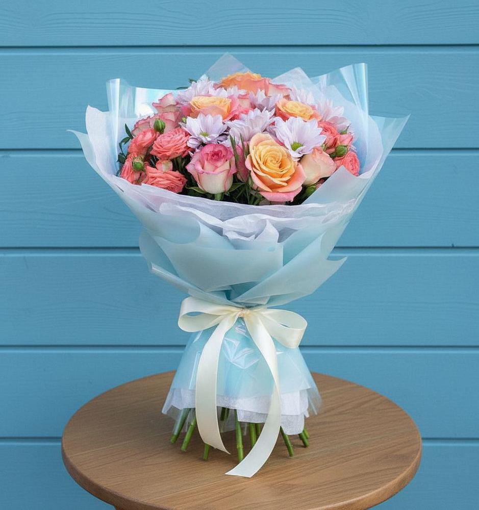 Букет цветов из: Хризантемы и Розы в Красном Логе