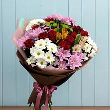 Букет цветов из:  Розы, Хризантемы и Альстромерии #REPLACE_PRED# Красном Логе