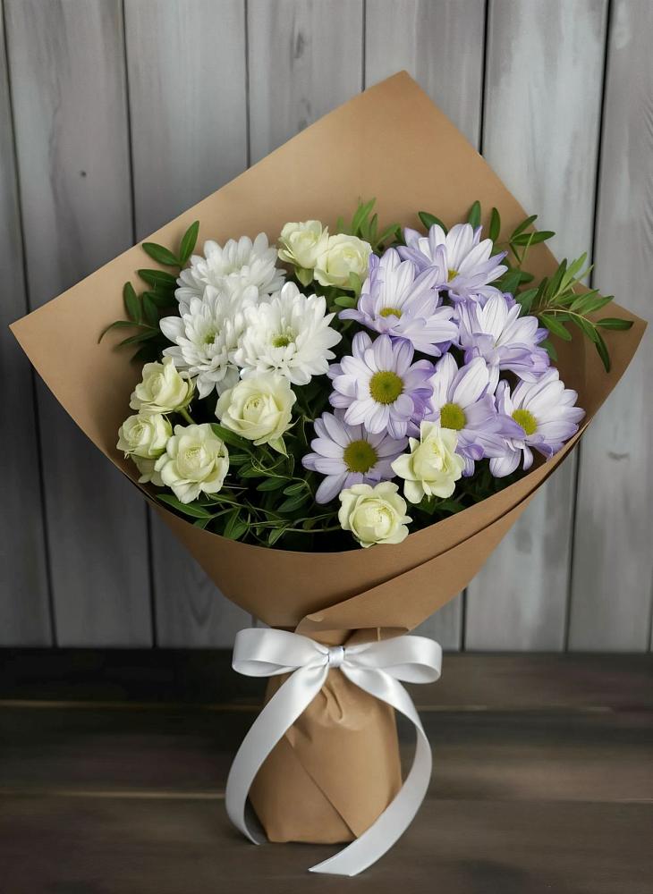 Букет цветов из: Хризантемы и Розы в Красном Логе